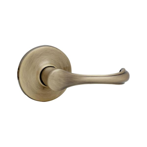 Kwikset Dorian Antique Brass Passage Hall/Closet Door Handle with Microban Antimicrobial Technology