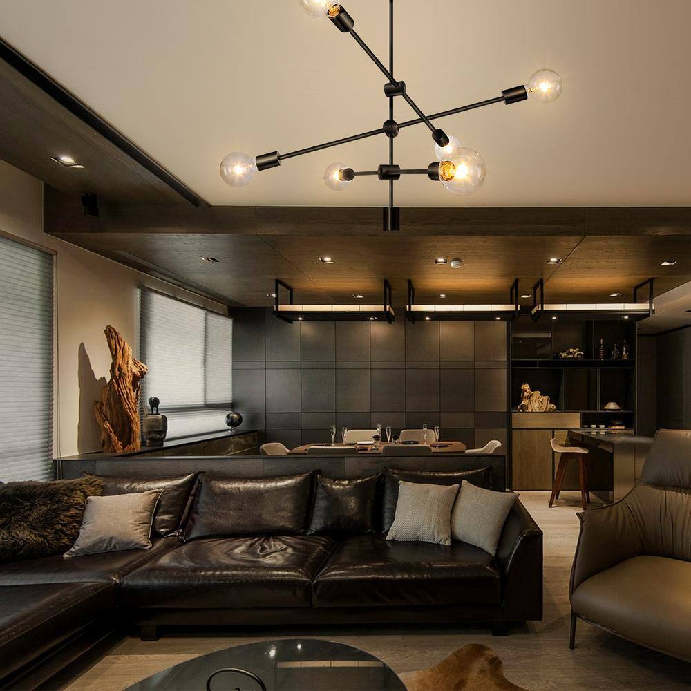 Black Metal 6-Light Sputnik Chandelier Pendant