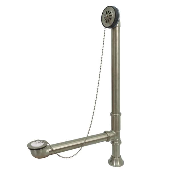 Claw Foot 1-1/2 in. O. D. Brass Leg Tub Drain with Chain and Stopper in Brushed Nickel