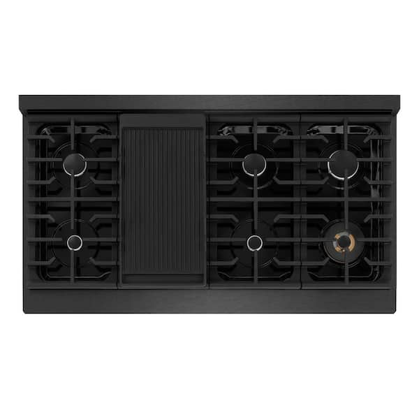 48 in. Paramount Gas Rangetop with 8 Burners and Porcelain Cooktop in Black Satin Stainless Steel