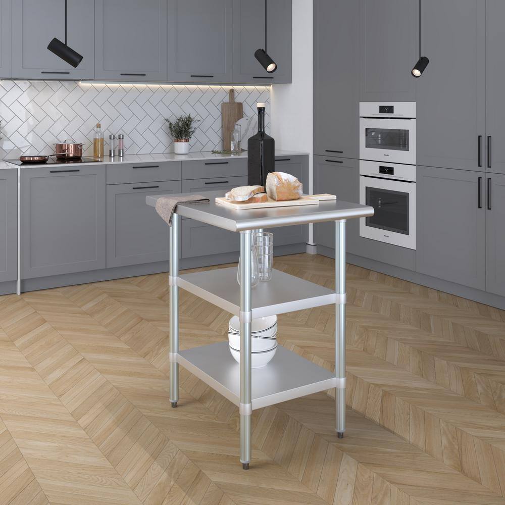 30" x 24" Stainless Steel Utility Table with Two Shelves