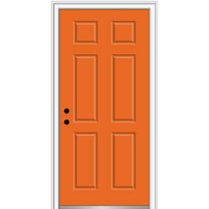 36 in. x 80 in. 6-Panel Right-Hand Inswing Classic Painted Fiberglass Smooth Prehung Front Door