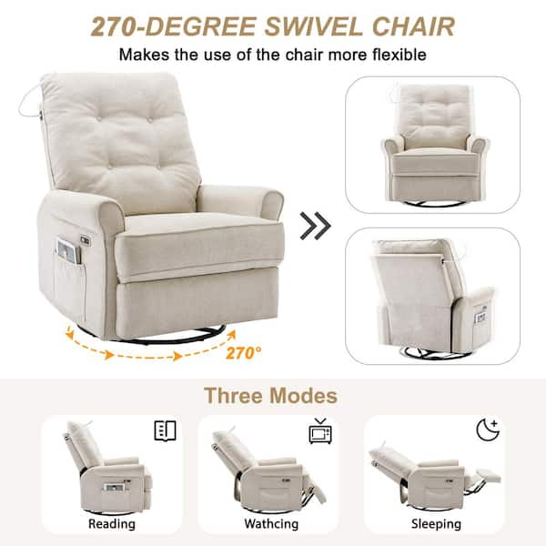  Merax Smart Power Recliner Chair with Voice Control, 270 Degree  Swivel Single Sofa w/Bluetooth, USB Ports, Hidden Arm Storage, Atmosphere  Lamp and Mobile Phone Holder, Beige : Home & Kitchen