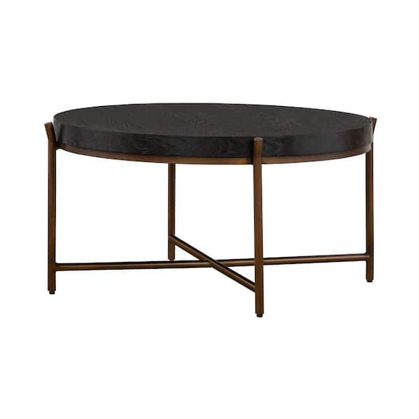 Benjara 32 in. Gray and Black Round Wood Top Coffee Table