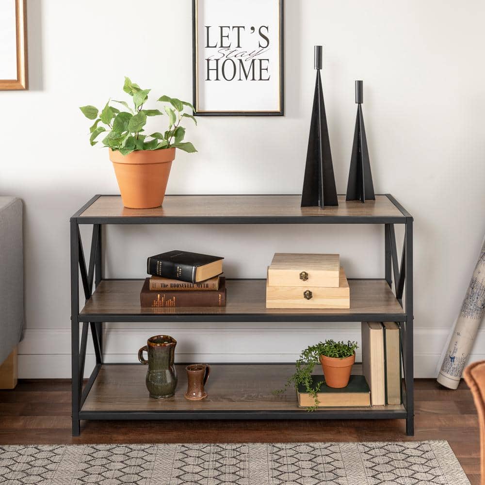 Walker Edison Furniture Company 26 in. Driftwood/Black Metal 3shelf