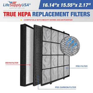 3-in-1 True HEPA Air Cleaner Replacement Filter plus Pre-Filter plus Carbon Filter Compatible with Medify Air MA-440