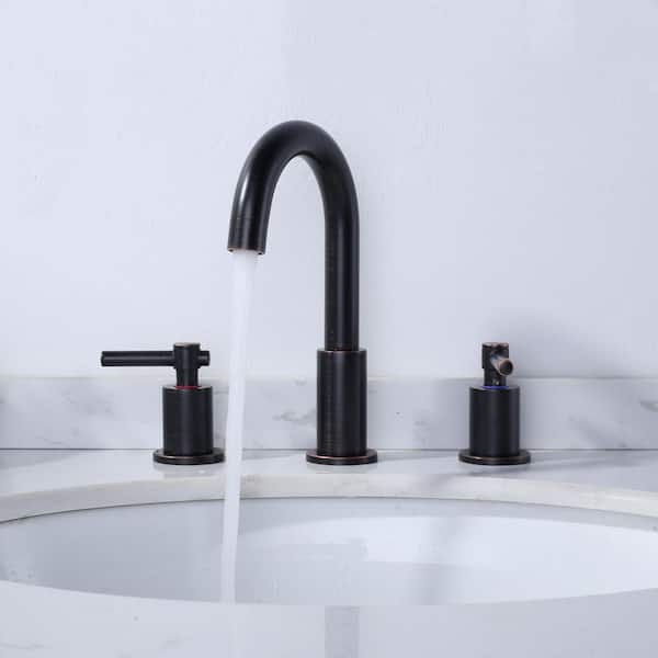 8 in. Widespread Double Handle Bathroom Faucet with Swivel Spout, Pop Up Drain and Supply Lines in Oil Rubbed Bronze