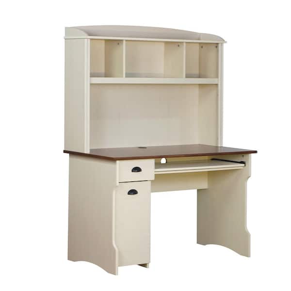 SAINT BIRCH Crisstel 47.3 in. Rectangular Maple and Antique White 2-Drawer Writing Desk with Hutch