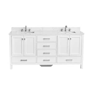 Bath Mist 72 in. W. Double Sink Freestanding Bath Vanity in White with White Engineered Top