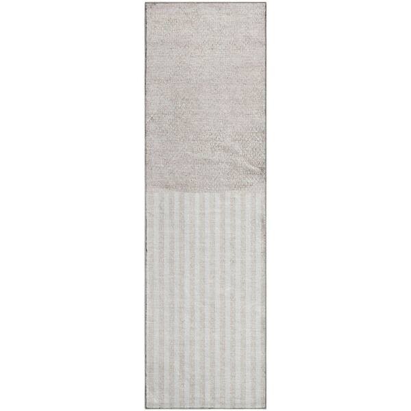 Mayfield Premium Machine Washable Abstract AMF2134 Putty 2 ft. x 7 ft. Runner Rug