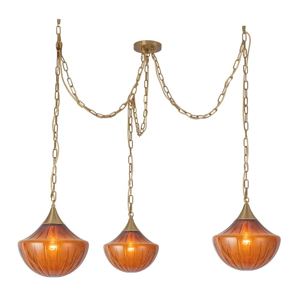 Farrah 3-Light Brushed Gold Multi Pendant with Amber Opal Glass price history on PriceWatchPro
