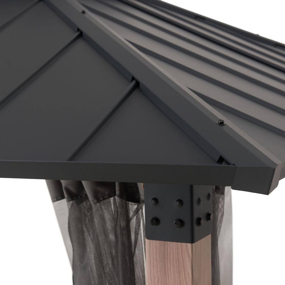 Black Steel 10x12 Hardtop Gazebo with Netting and LED Lights