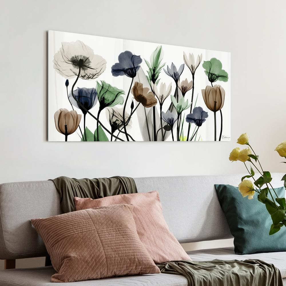 Floral Landscape Tempered Glass Wall Art for Nursery, 24" x 48"