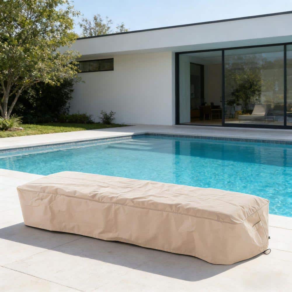 83 in. L x 30 in. W x 12 in. H Patio Outdoor Chaise Lounge Chair Cover with Adjustable Drawstring in Beige Set of 2