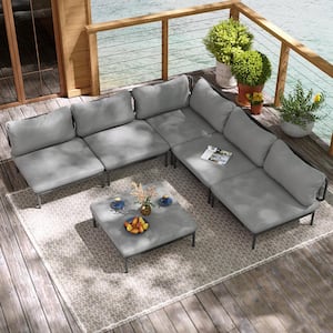 6-Piece Metal Outdoor Sectional Sofa with Dark Gray Cushions 6-Armrest