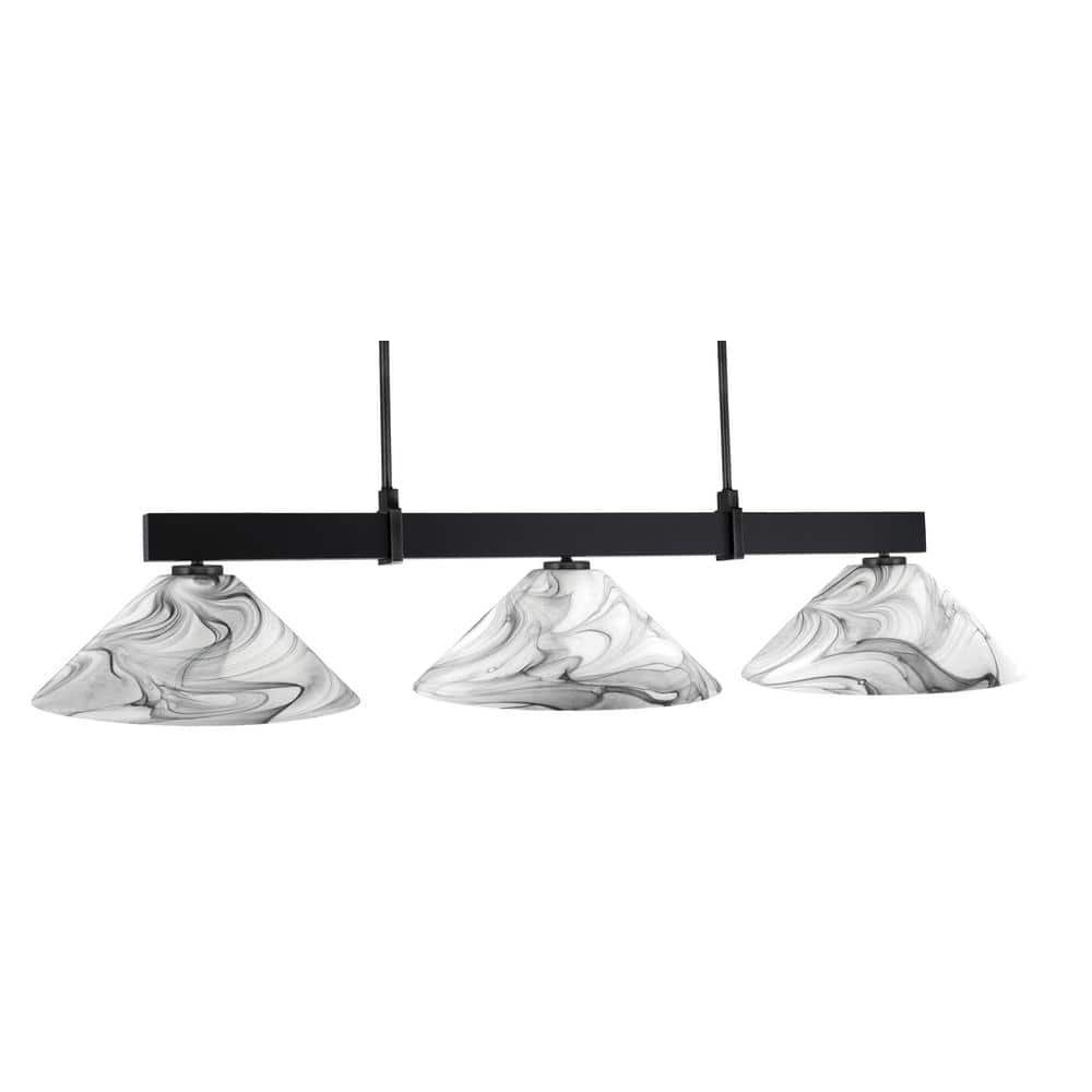 Balmore 3-Light Matte Black Billiard Light with 16 in. Onyx Swirl Glass Sha