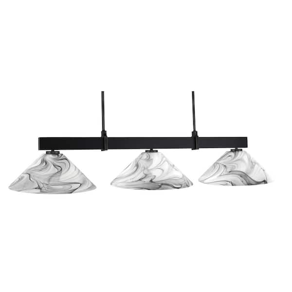 Unbranded Balmore 3-Light Matte Black Billiard Light with 16 in. Onyx Swirl Glass Shades