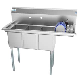 45 in. Freestanding Stainless Steel 3 Compartments Commercial Sink with Drainboard