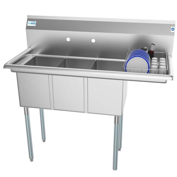 Koolmore 45 in. Freestanding Stainless Steel 3 Compartments Commercial Sink with Drainboard