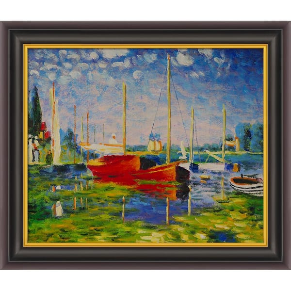 LA PASTICHE Red Boats at Argenteuil by Claude Monet Opulent Framed Nature Oil Painting Art Print 26 in. W. x 30 in.
