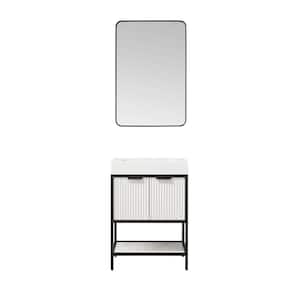 Marcilla 24 in. W x 20 in. D x 34 in. H Single Sink Bath Vanity in White with White Integral Sink Top and Mirror