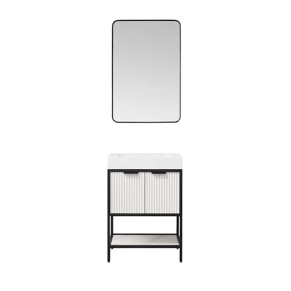 ROSWELL Marcilla 24 in. W x 20 in. D x 34 in. H Single Sink Bath Vanity in White with White Integral Sink Top and Mirror