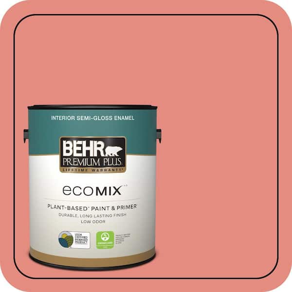 1 gal. #190D-5 Peony Pink Semi-Gloss Enamel EcoMix Plant-Based Interior Paint & Primer