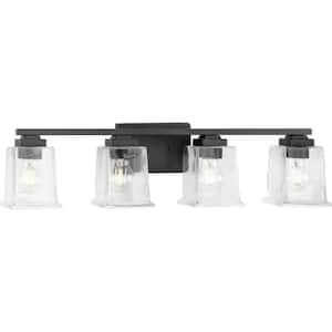 Gilmour 27.875 in. 4-Light Matte Black Craftsman Vanity Light with Clear Glass Shades for Bath and Vanity