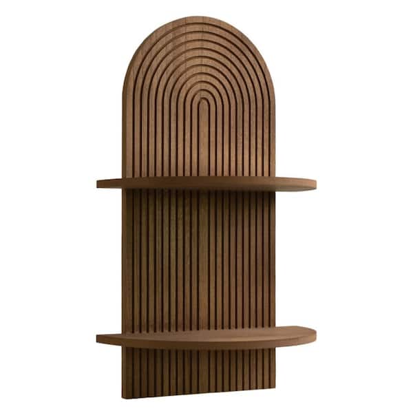 Lunar Modular Carved 14 in. W x 8.25 in. D Dark Walnut/Brown MDF Wall-Mounted, 2-Tier Boho Arched Decorative Wall Shelf