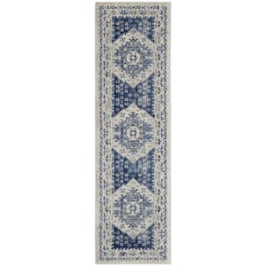 Cyrus Ivory Blue 2 ft. x 8 ft. Medallion Traditional Kitchen Runner Area Rug