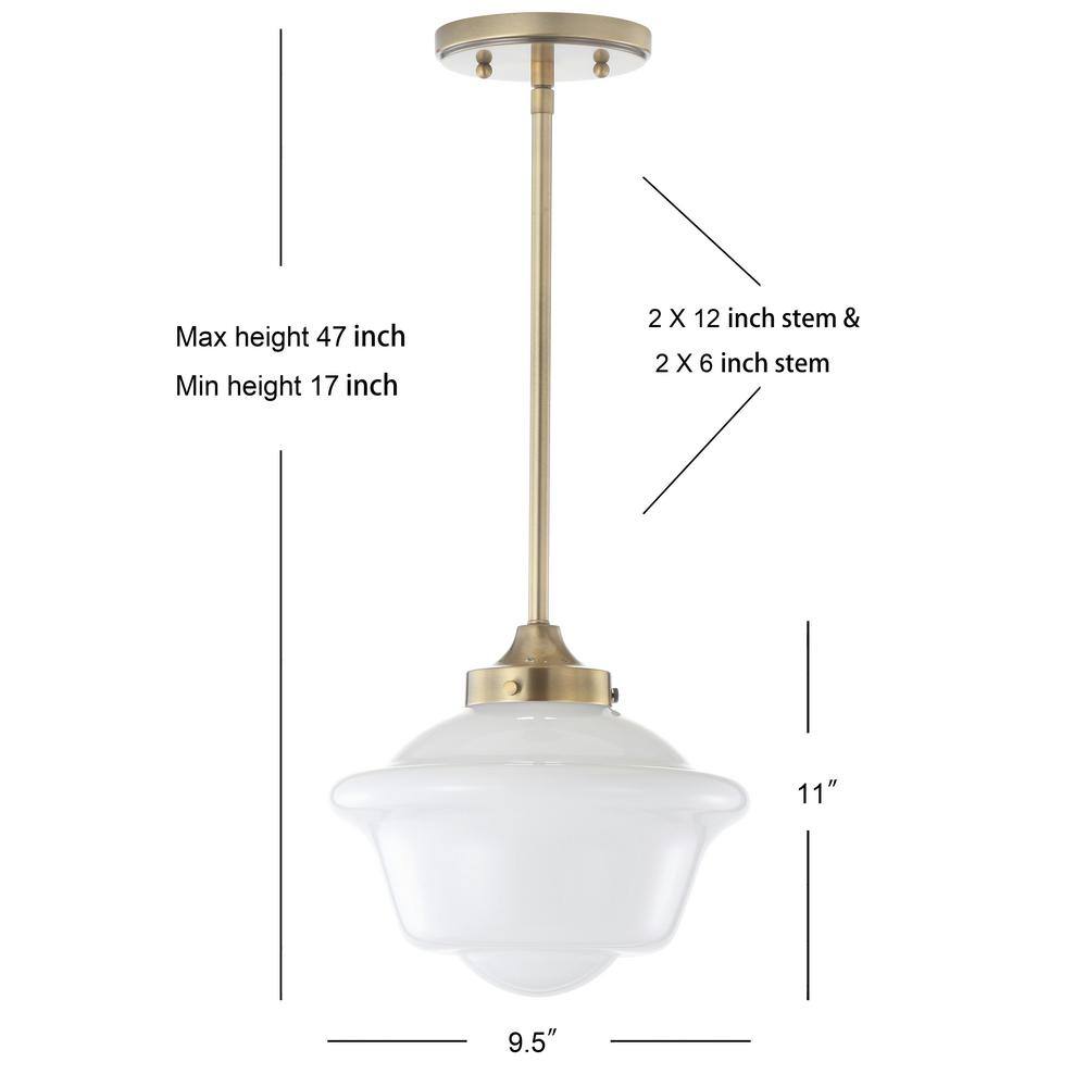 Kurtz 9.5" Brass Gold & White Glass LED Pendant with Adjustable Drop