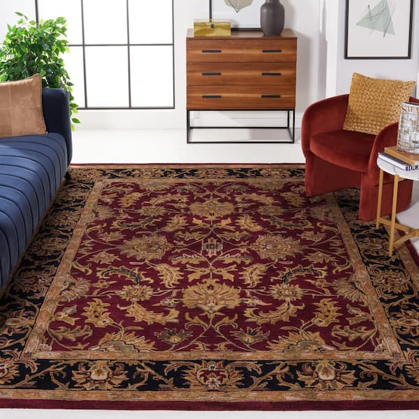 Heritage 10 ft. x 10 ft. Square Red/Black Antique Border Floral Area Rug