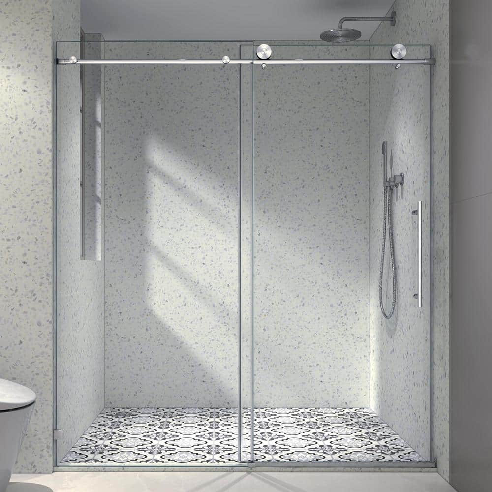 60 in. W x 76 in. H Single Sliding Frameless Shower Door with 5/16 in. Clea