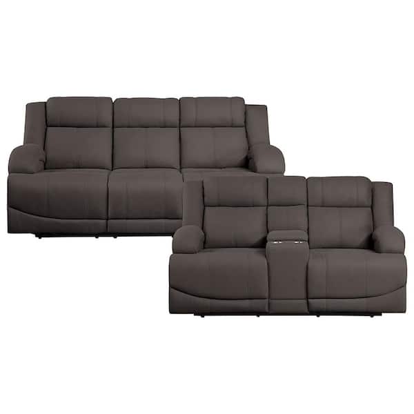 Lazzara Darcel 81.5 in. W Straight Arm Microfiber Rectangle Power Reclining Sofa Set in Chocolate, 2-Piece