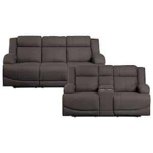 Darcel 81.5 in. W Straight Arm Microfiber Rectangle Power Reclining Sofa Set in Chocolate, 2-Piece