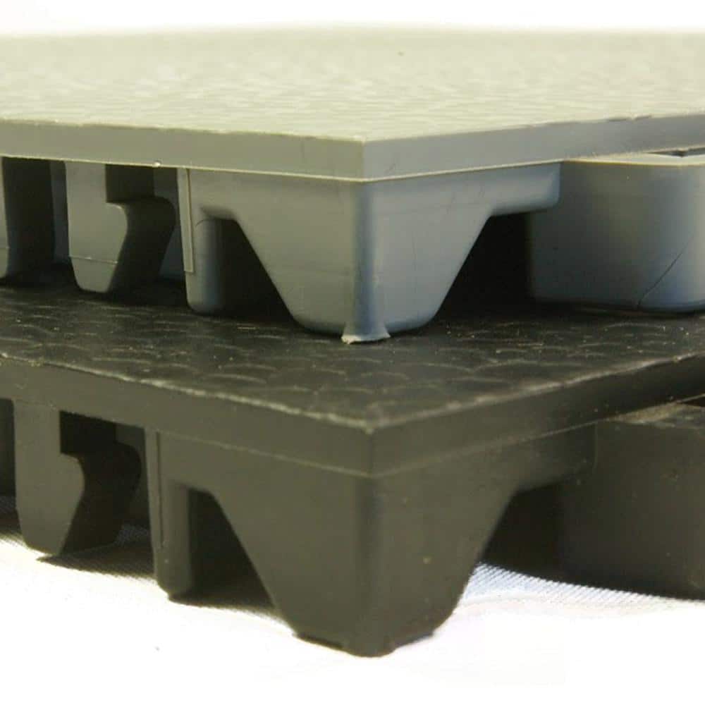 StayLock Black PVC Interlocking Waterproof Floor Tiles, 12x12 inches