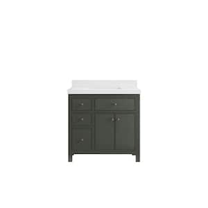 Sonoma 36 in. W x 22 in. D x 36 in. H Single Sink Bath Vanity Center in Pewter Green with 2" White Quartz Top