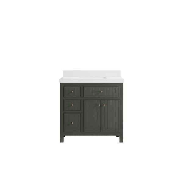 Sonoma 36 in. W x 22 in. D x 36 in. H Single Sink Bath Vanity Center in Pewter Green with 2 in. White Quartz Top