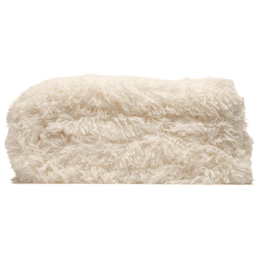 Ivory White Reversible Faux Fur and Sherpa Throw Blanket