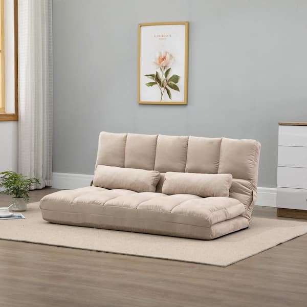 HOMCOM 51.25 Beige Suede Double Floor Sofa Bed with 7-Position Adjustable  Backrest 833-932V80BG - The Home Depot