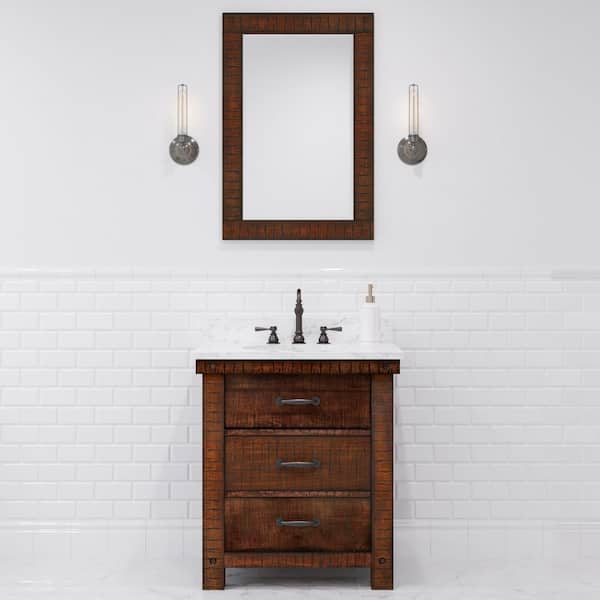 Water Creation Aberdeen 30 in. W x 22 in. D x 34 in. H Single Vanity in Rustic Sienna with Carrara White Marble Top and Mirror