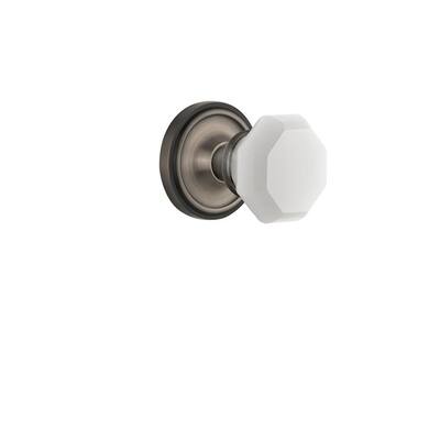 Classic Rosette 2-3/4 in. Backset Antique Pewter Privacy Bed/Bath Waldorf White Milk Glass Door Knob