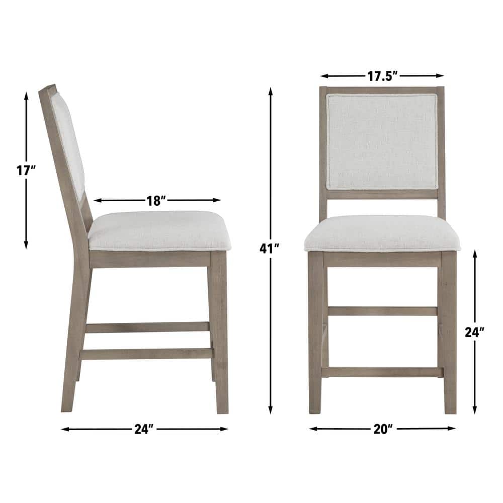 Greige Wood Upholstered Counter Bench with Eggshell Seat