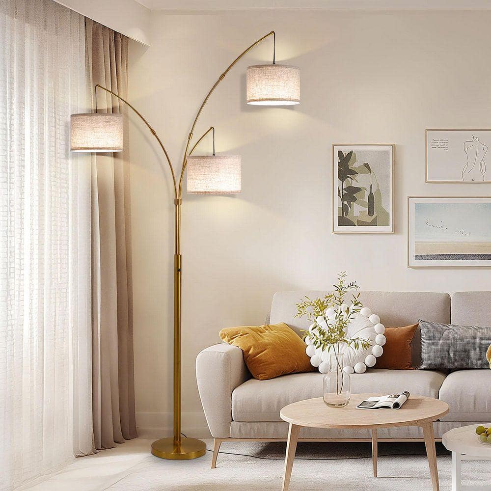 Netin 80 in. Gold 3-Light Dimmable 3-Color Temperature, Arc Floor