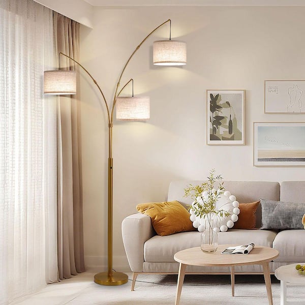 80 in. Gold 3-Light Dimmable 3-Color Temperature, Arc Floor Lamp with Remote Control, Modern Tall Standing Lamp