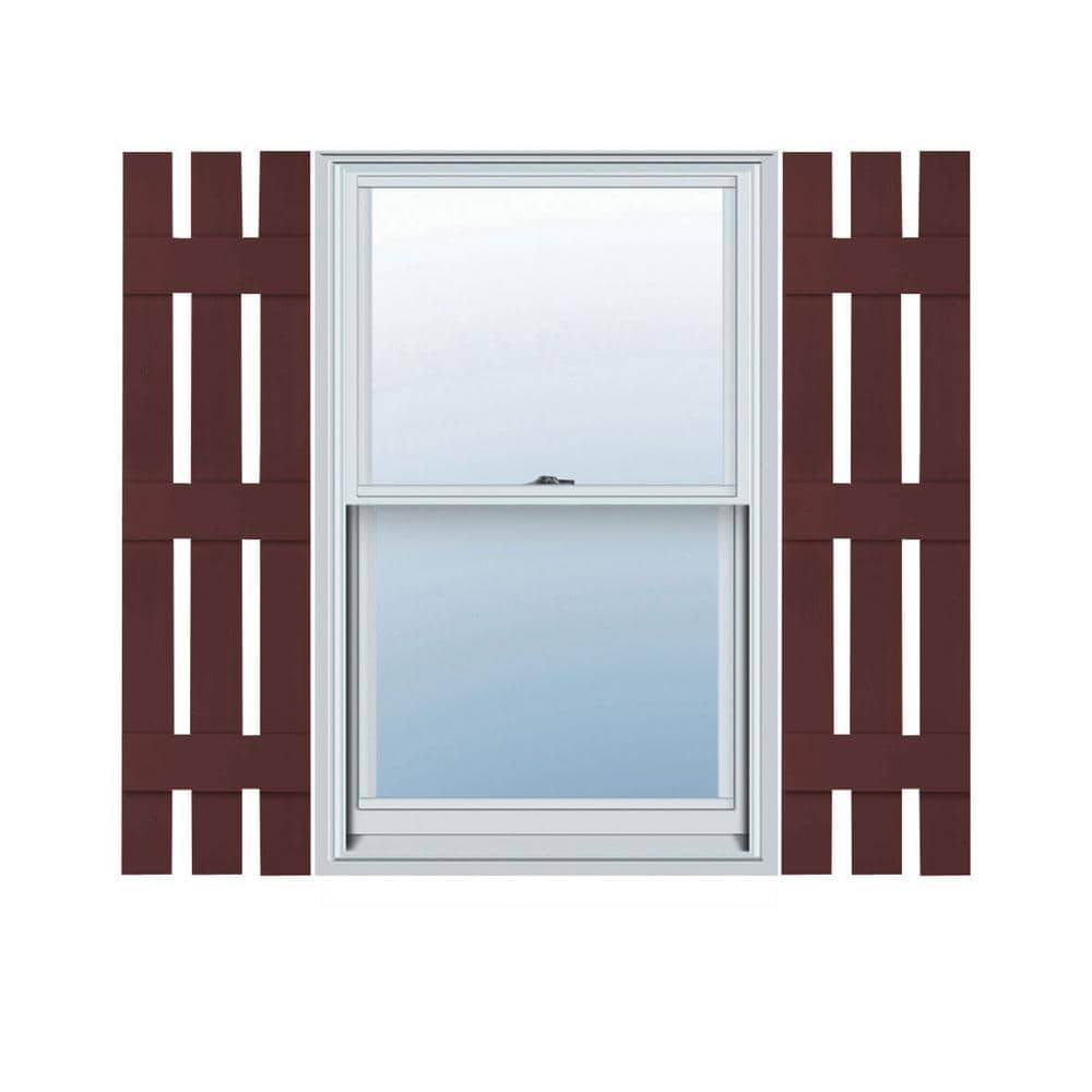 Ekena Millwork 12 in. x 59 in. Lifetime Vinyl Standard Three Board Spaced Board and Batten Shutters Pair Bordeaux