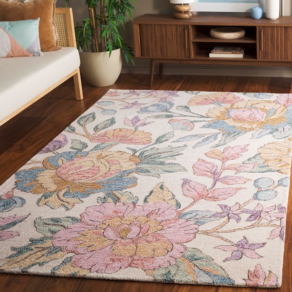 Jardin 4 ft. x 6 ft. Ivory/Pink Flower Leaf Area Rug