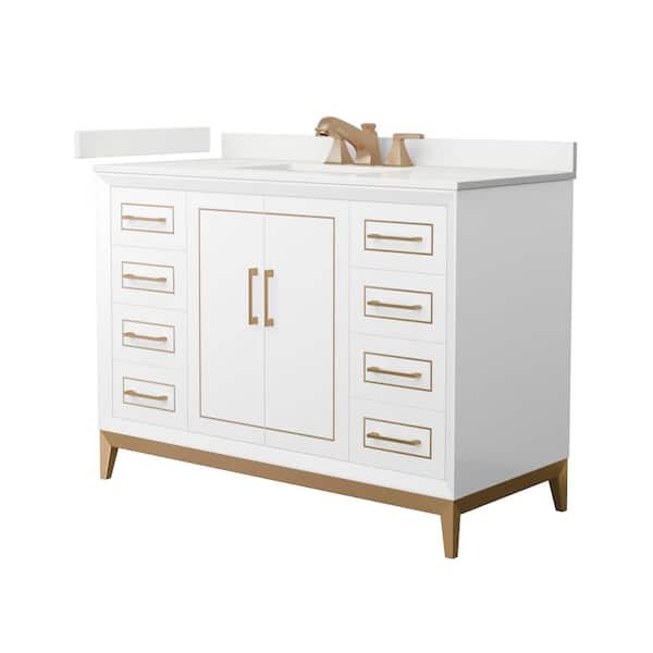 Wyndham Collection Marlena 48 in. W x 22 in. D x 35.25 in. H Single Bath Vanity in White with White Quartz Top