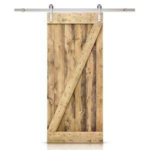 Z Bar 24 in. x 84 in. Weather Oak Stained Solid Knotty Pine Wood Interior Sliding Barn Door with Sliding Hardware Kit