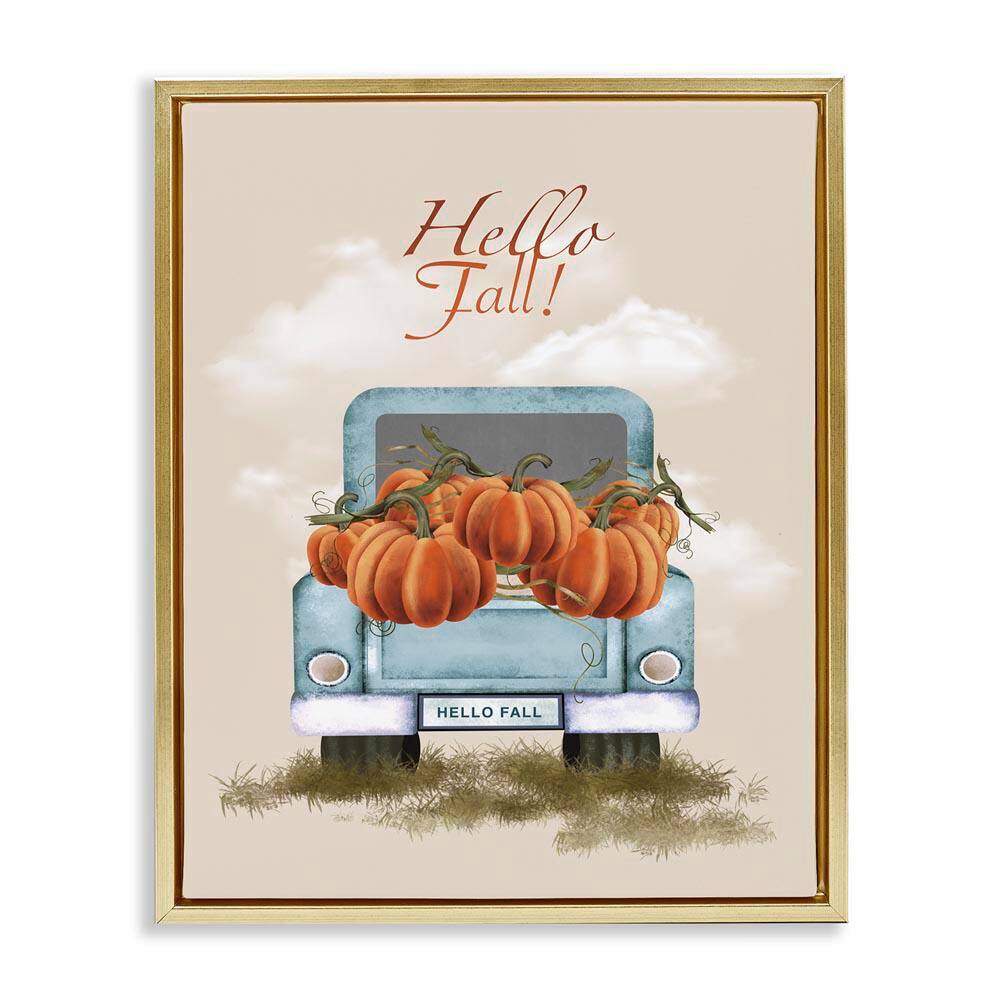 Hello Fall Autumn Pumpkins by Andrea Jasid Grassi Gold Floater Frame Graphic Typography Art Print 17 in. x 21 in. price history on PriceWatchPro